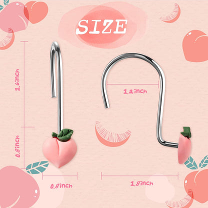 Peach Shower Curtain Hooks, 12 Pcs Bathroom Resin Decor Accessories