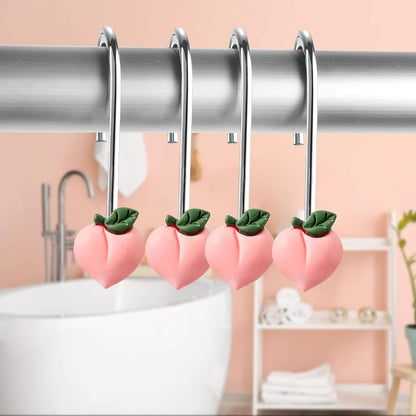 Peach Shower Curtain Hooks, 12 Pcs Bathroom Resin Decor Accessories