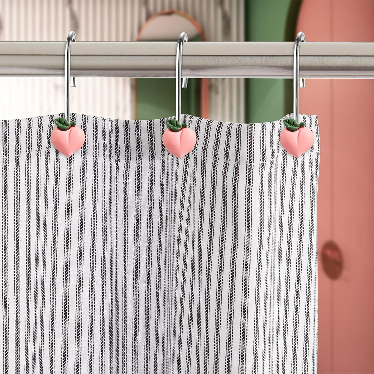 Peach Shower Curtain Hooks, 12 Pcs Bathroom Resin Decor Accessories