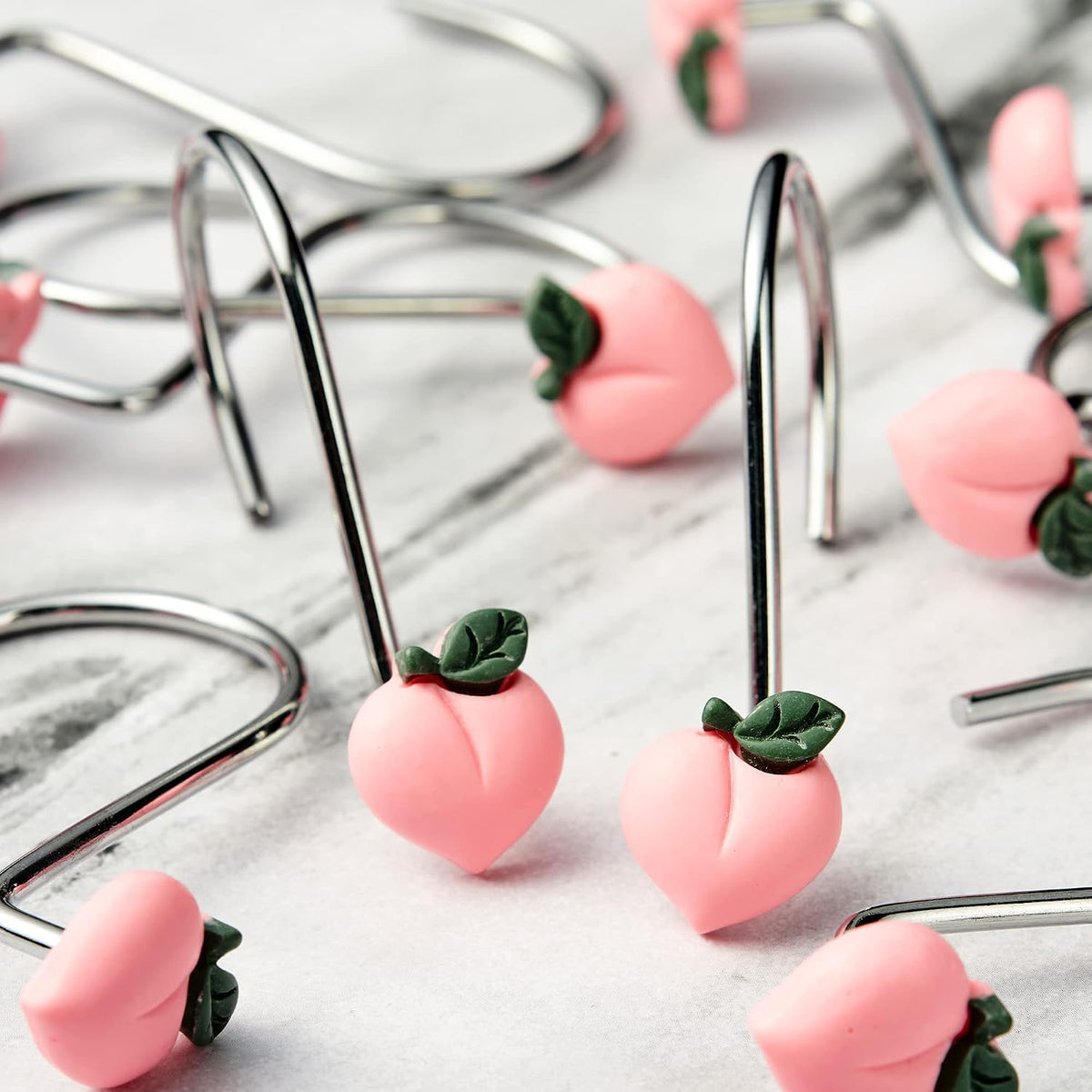 Peach Shower Curtain Hooks, 12 Pcs Bathroom Resin Decor Accessories