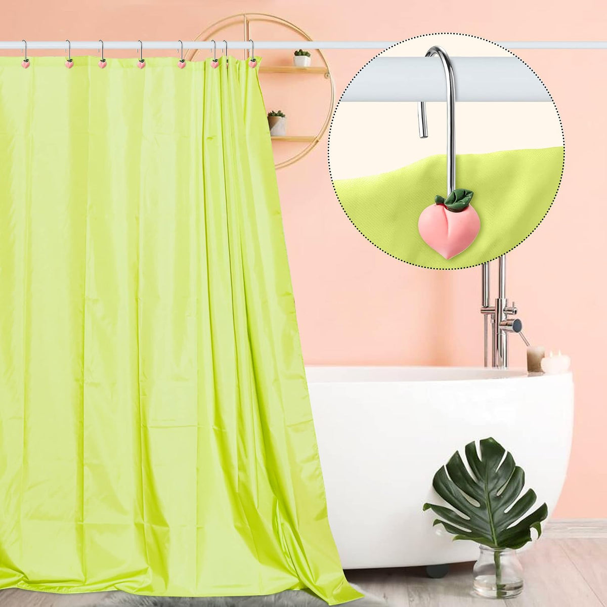 Peach Shower Curtain Hooks, 12 Pcs Bathroom Resin Decor Accessories