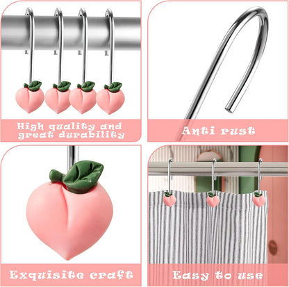 Peach Shower Curtain Hooks, 12 Pcs Bathroom Resin Decor Accessories