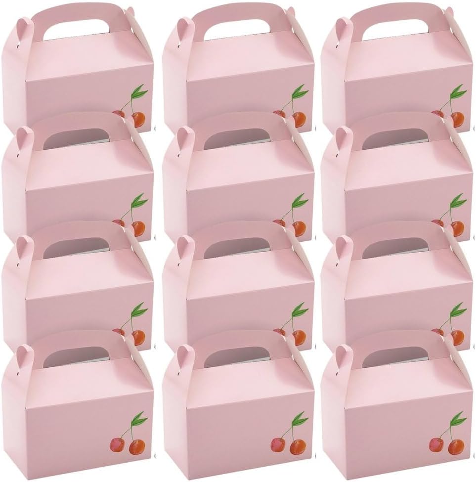 Fun Express 6 1/4" x 5 1/2" Pink Cherries Cardstock Treat Boxes - 12 Pieces