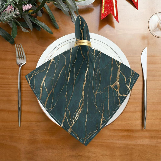 Emerald Gold Marble 20x20 Inch Cloth Napkins Set of 6, Satin Peach Skin Polyester Dinner Napkins, Washable Reusable Table Napkins with Hemmed Edges for Wedding Party Restaurant Everyday Use