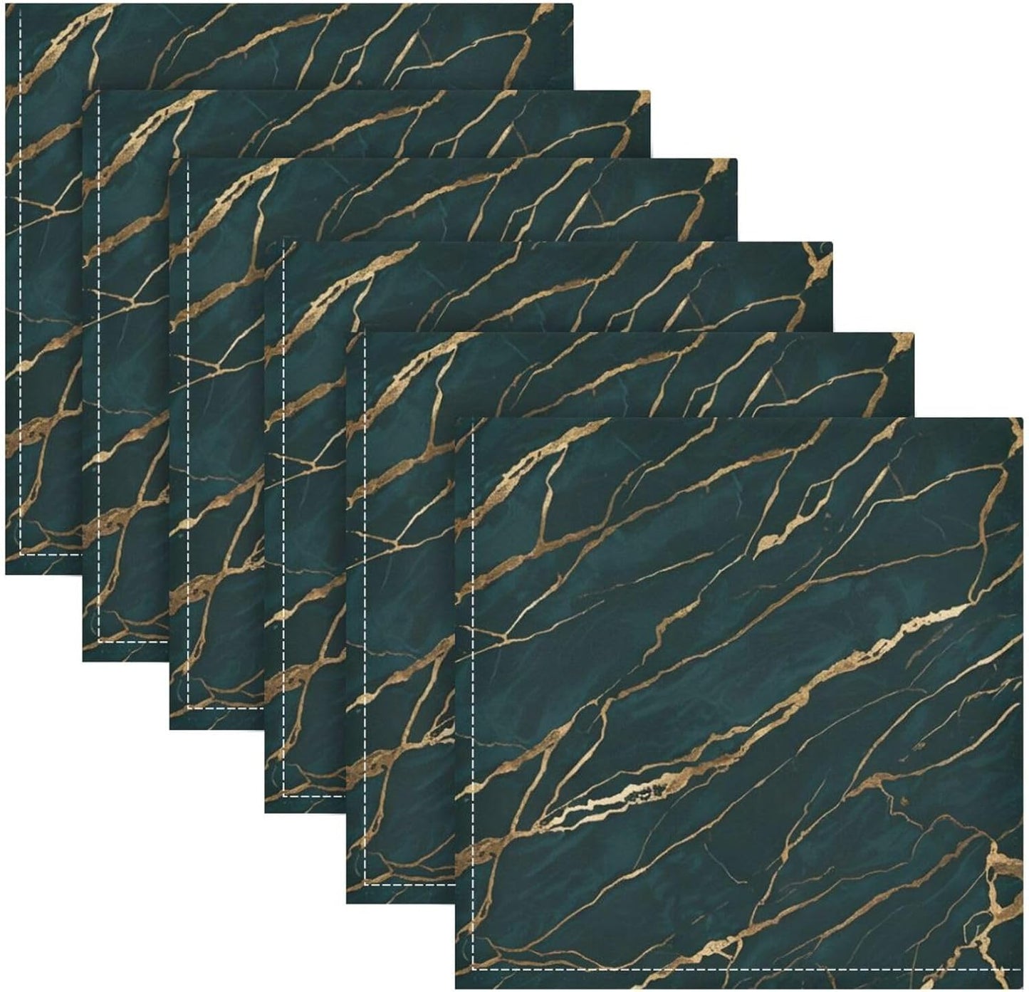 Emerald Gold Marble 20x20 Inch Cloth Napkins Set of 6, Satin Peach Skin Polyester Dinner Napkins, Washable Reusable Table Napkins with Hemmed Edges for Wedding Party Restaurant Everyday Use