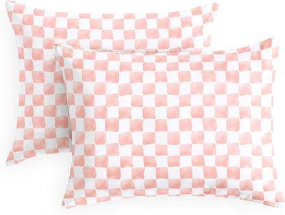 Gingham Pillow Cases, Checkered Grid Plaid Geometric Preppy Pattern Printed, Set of 2 Soft Pillowcases Pillow Shams Covers, Pink White, Standard Size 20x26 Inches