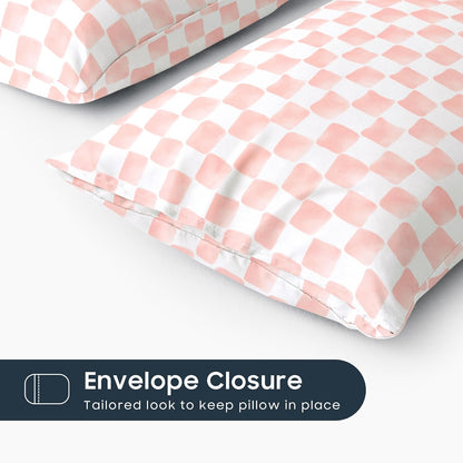 Gingham Pillow Cases, Checkered Grid Plaid Geometric Preppy Pattern Printed, Set of 2 Soft Pillowcases Pillow Shams Covers, Pink White, Standard Size 20x26 Inches