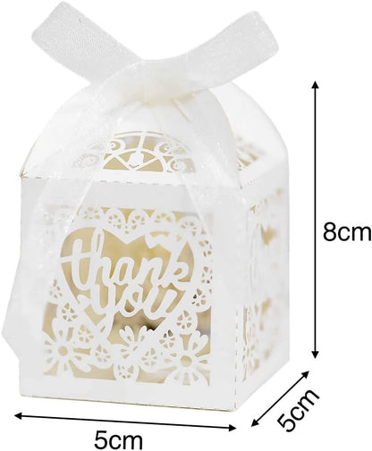 Katutude 50 Pcs Candy Gift Box Small Thank You Party Favor Boxes Wedding Favor Candy Boxes with Ribbons Floral Hollow Party Favor Candy Box for Wedding Bridal Shower Baby Shower Birthday Party