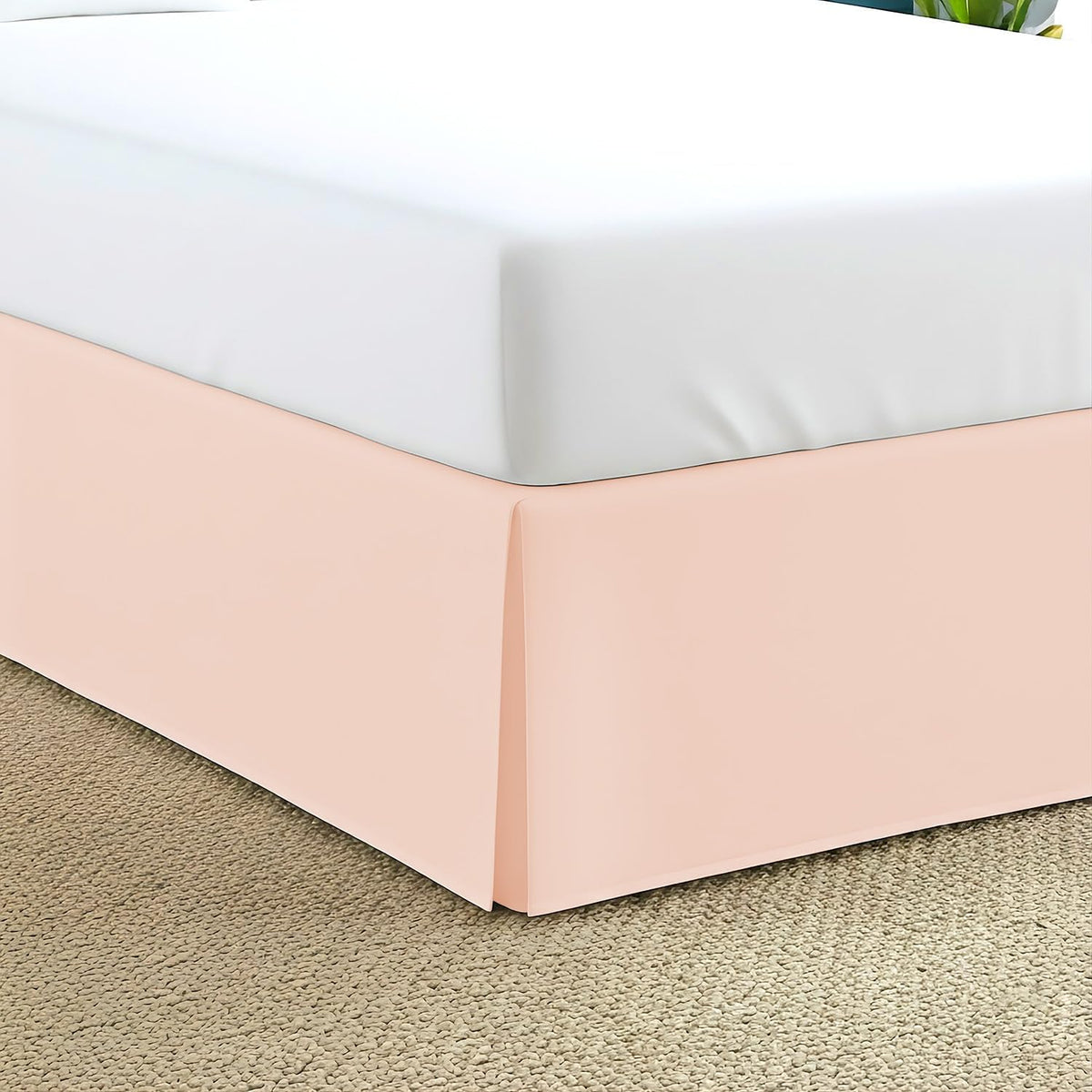Bed Skirt Queen Size 9" Drop Length, Platform Style with Secure Fit, Tailored Look, Split Corners Bed-Skirt, Wrinkle Resistant Egyptian Cotton (Peach, Solid)