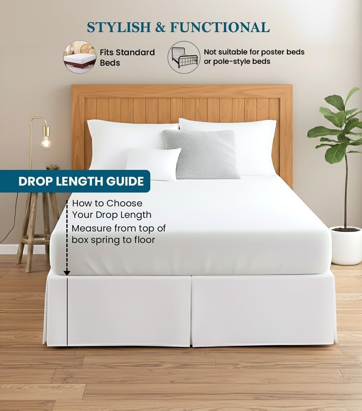 Bed Skirt Queen Size 9" Drop Length, Platform Style with Secure Fit, Tailored Look, Split Corners Bed-Skirt, Wrinkle Resistant Egyptian Cotton (Peach, Solid)