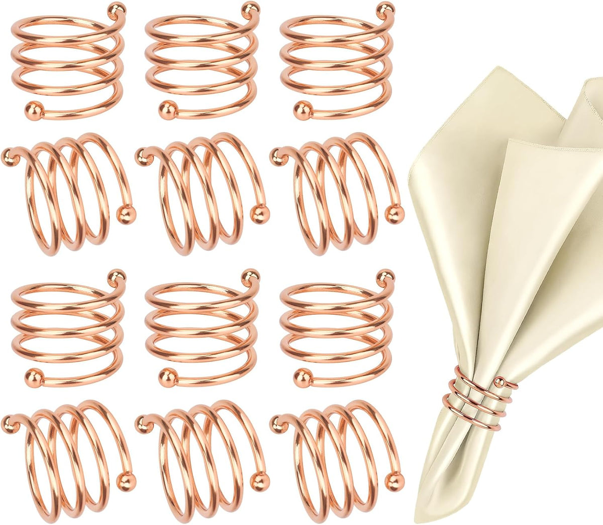 Rose Gold Napkin Rings Set of 12, Round Metal Napkin Ring Cloth Holder Rings Gold Halloween Fall Thanksgiving Christmas Valentine Thankful Napkin Rings Coffee Dining Wedding Table Decor