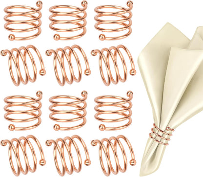 Rose Gold Napkin Rings Set of 12, Round Metal Napkin Ring Cloth Holder Rings Gold Halloween Fall Thanksgiving Christmas Valentine Thankful Napkin Rings Coffee Dining Wedding Table Decor
