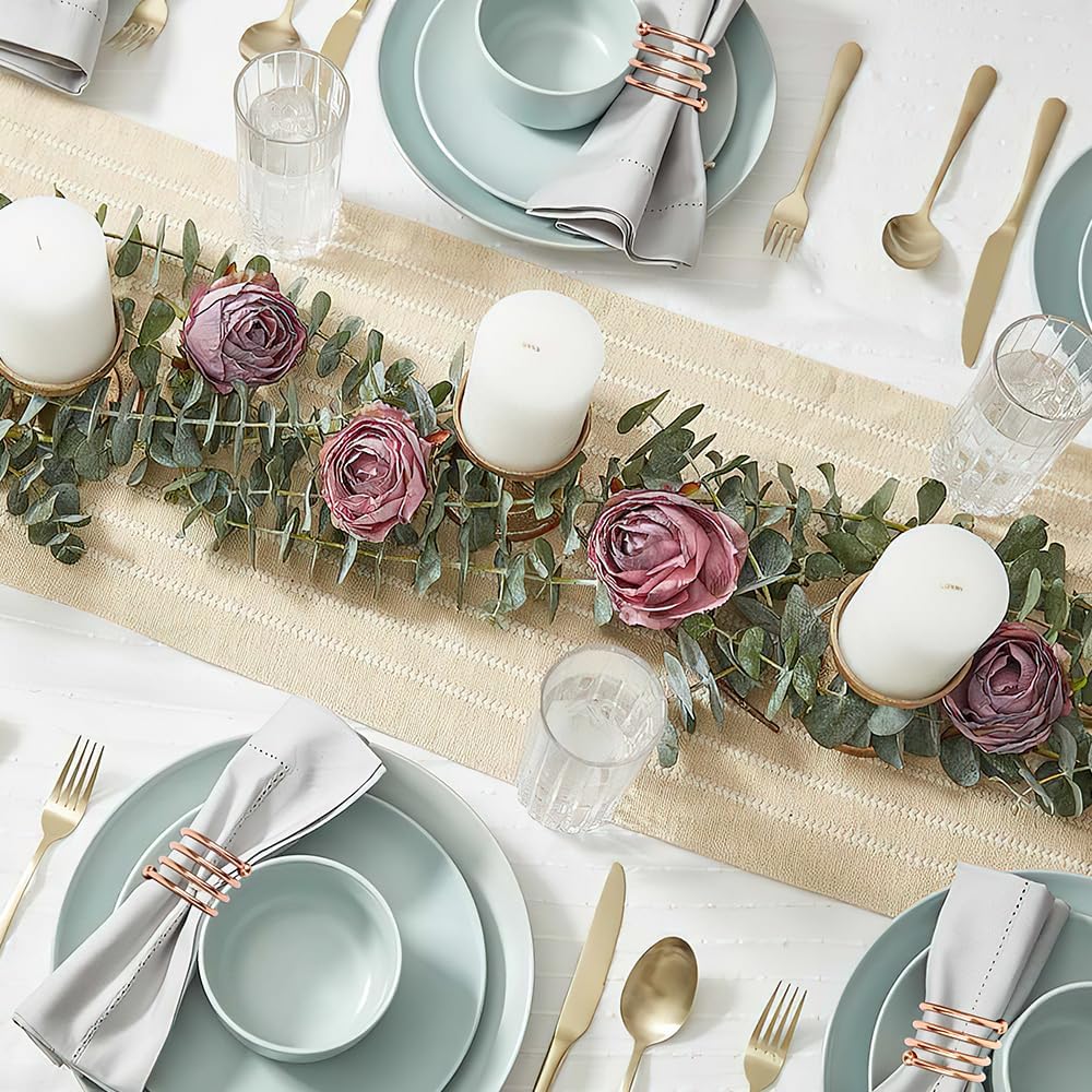 Rose Gold Napkin Rings Set of 12, Round Metal Napkin Ring Cloth Holder Rings Gold Halloween Fall Thanksgiving Christmas Valentine Thankful Napkin Rings Coffee Dining Wedding Table Decor