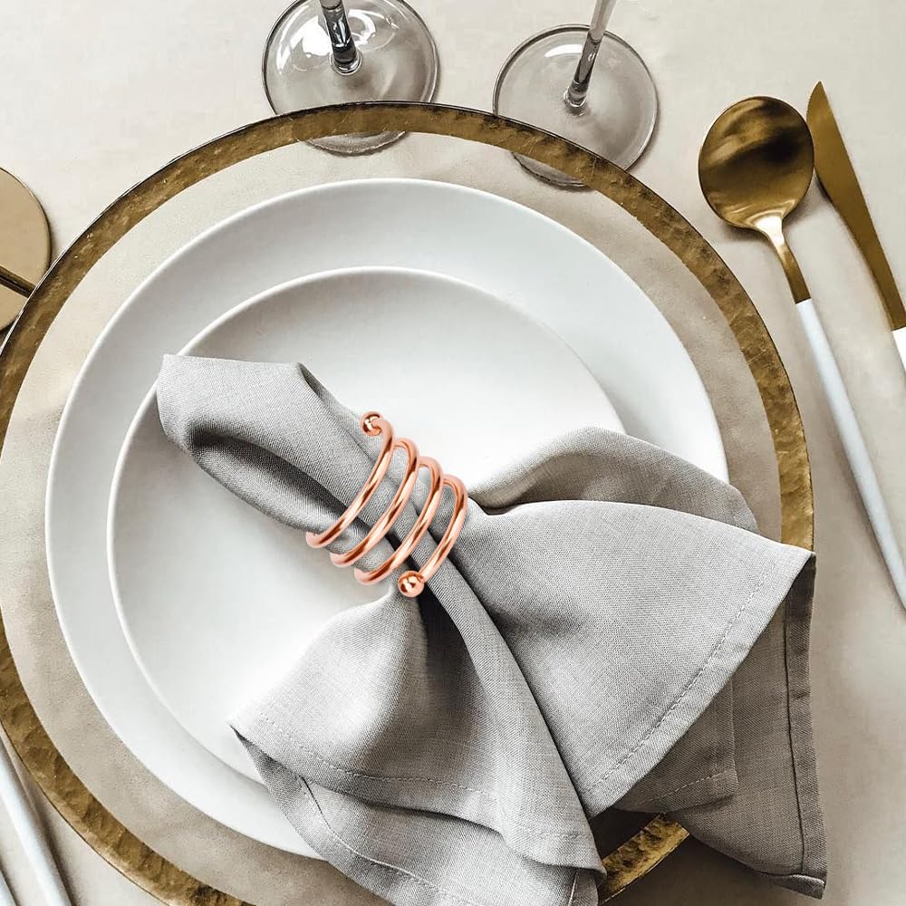 Rose Gold Napkin Rings Set of 12, Round Metal Napkin Ring Cloth Holder Rings Gold Halloween Fall Thanksgiving Christmas Valentine Thankful Napkin Rings Coffee Dining Wedding Table Decor