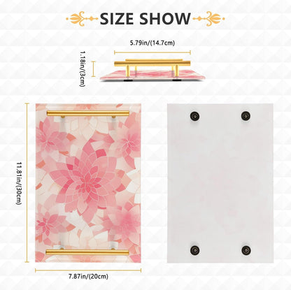 Rosette Floral Pattern Peach Gold Decorative Carrying Tray with Handles Rectangular Serving Tray for Jewelry Perfume for Food Service bandeja desayunos sorpresa para cumpleanos