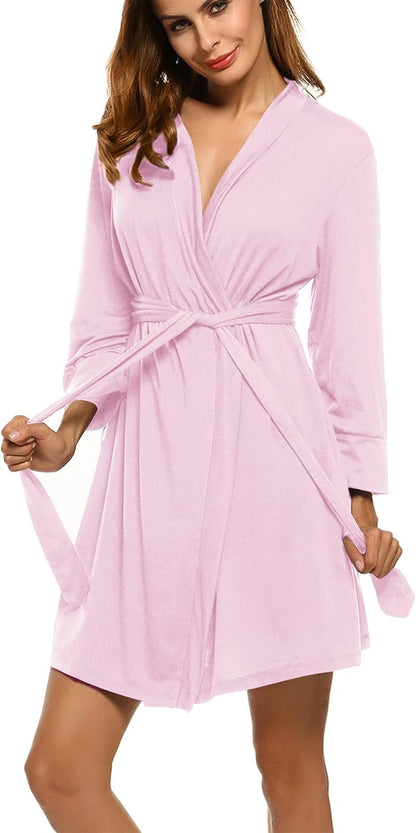 Womens Robe Lightweight Short Knit Bathrobe Soft Ladies Sleepwear
