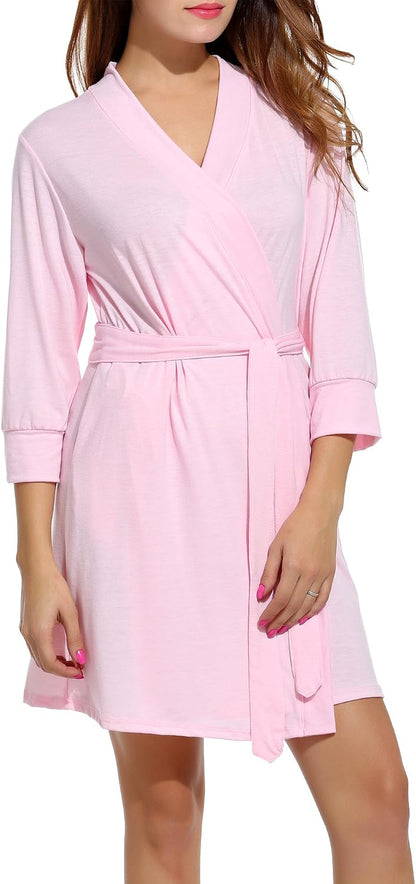 Womens Robe Lightweight Short Knit Bathrobe Soft Ladies Sleepwear