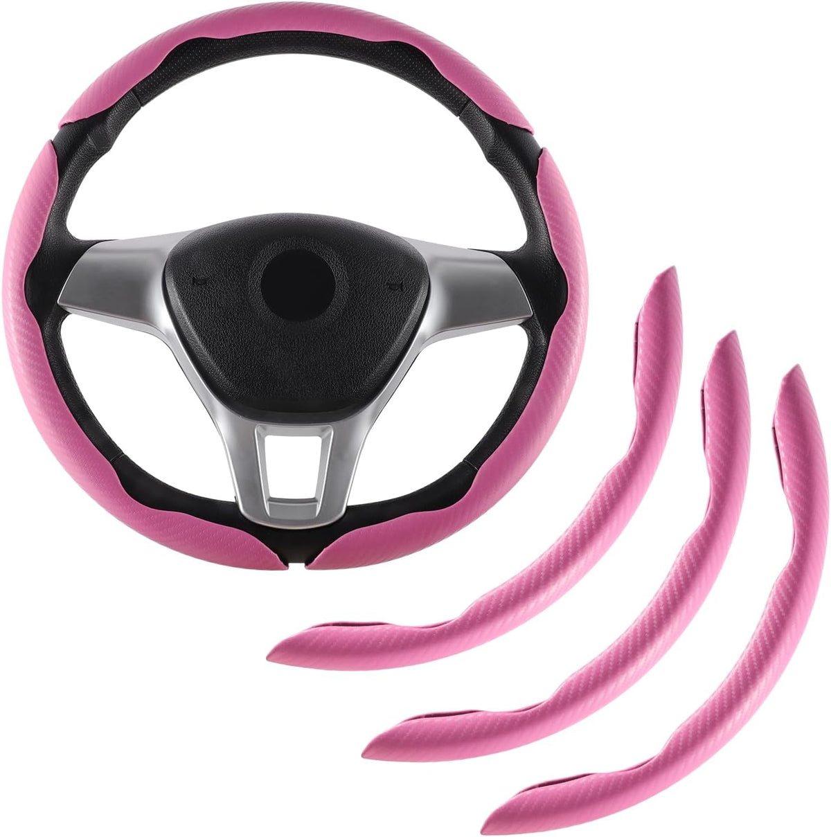 3pcs Carbon Fiber Anti-Skid Steering Wheel Cover, Waterproof & Segmented Butterfly Design, Universal 99% Vehicle Wheel Cover Protector, Car Interior Accessories (Pink-3pcs)