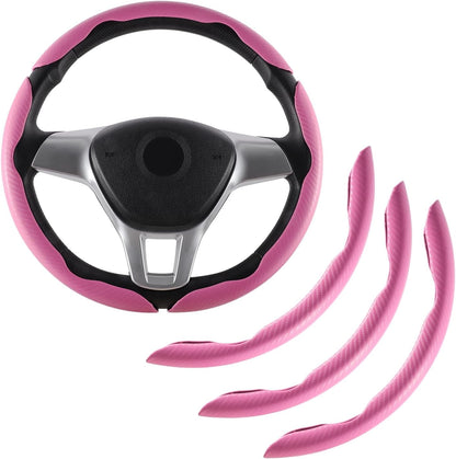 3pcs Carbon Fiber Anti-Skid Steering Wheel Cover, Waterproof & Segmented Butterfly Design, Universal 99% Vehicle Wheel Cover Protector, Car Interior Accessories (Pink-3pcs)