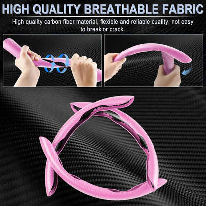 3pcs Carbon Fiber Anti-Skid Steering Wheel Cover, Waterproof & Segmented Butterfly Design, Universal 99% Vehicle Wheel Cover Protector, Car Interior Accessories (Pink-3pcs)