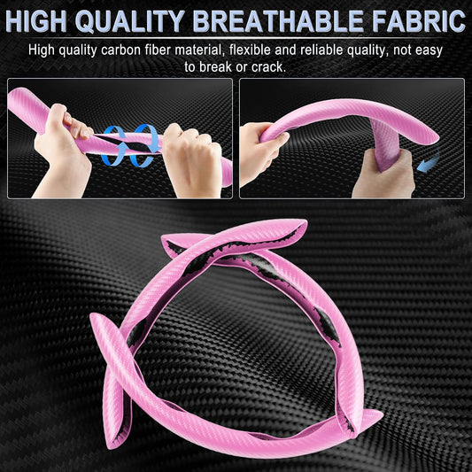 3pcs Carbon Fiber Anti-Skid Steering Wheel Cover, Waterproof & Segmented Butterfly Design, Universal 99% Vehicle Wheel Cover Protector, Car Interior Accessories (Pink-3pcs)