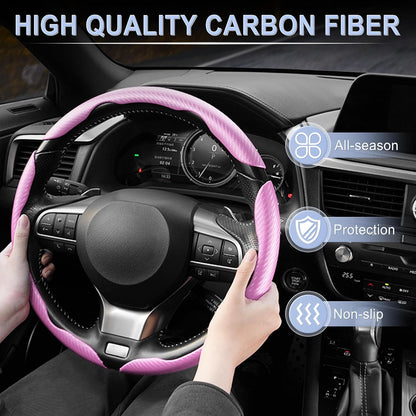 3pcs Carbon Fiber Anti-Skid Steering Wheel Cover, Waterproof & Segmented Butterfly Design, Universal 99% Vehicle Wheel Cover Protector, Car Interior Accessories (Pink-3pcs)