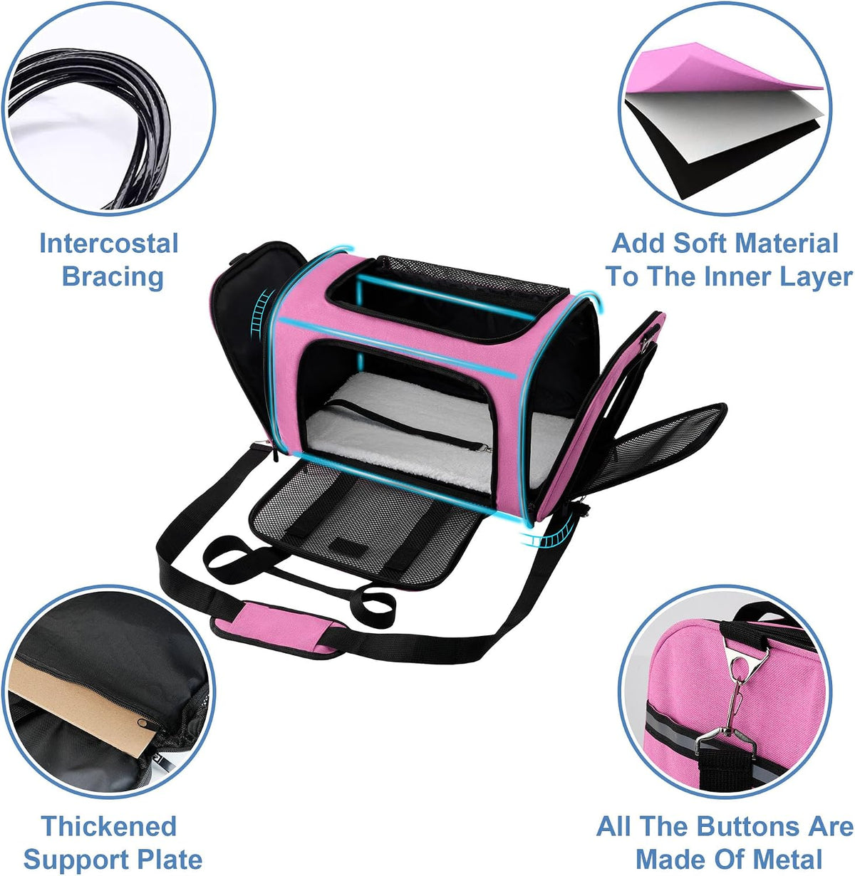 Large Cat Carrier Dog Carrier Under 25 Lbs,Collapsible Ventilated Portable Pet Bag with Soft Sided Breathable Mesh for Long Car Trips Maxi Load 2 Kittens or Small, Medium Dog (Large Pink)