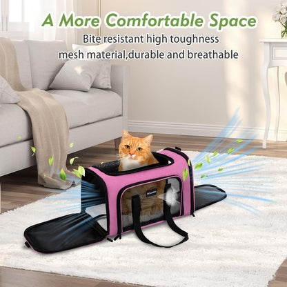 Large Cat Carrier Dog Carrier Under 25 Lbs,Collapsible Ventilated Portable Pet Bag with Soft Sided Breathable Mesh for Long Car Trips Maxi Load 2 Kittens or Small, Medium Dog (Large Pink)