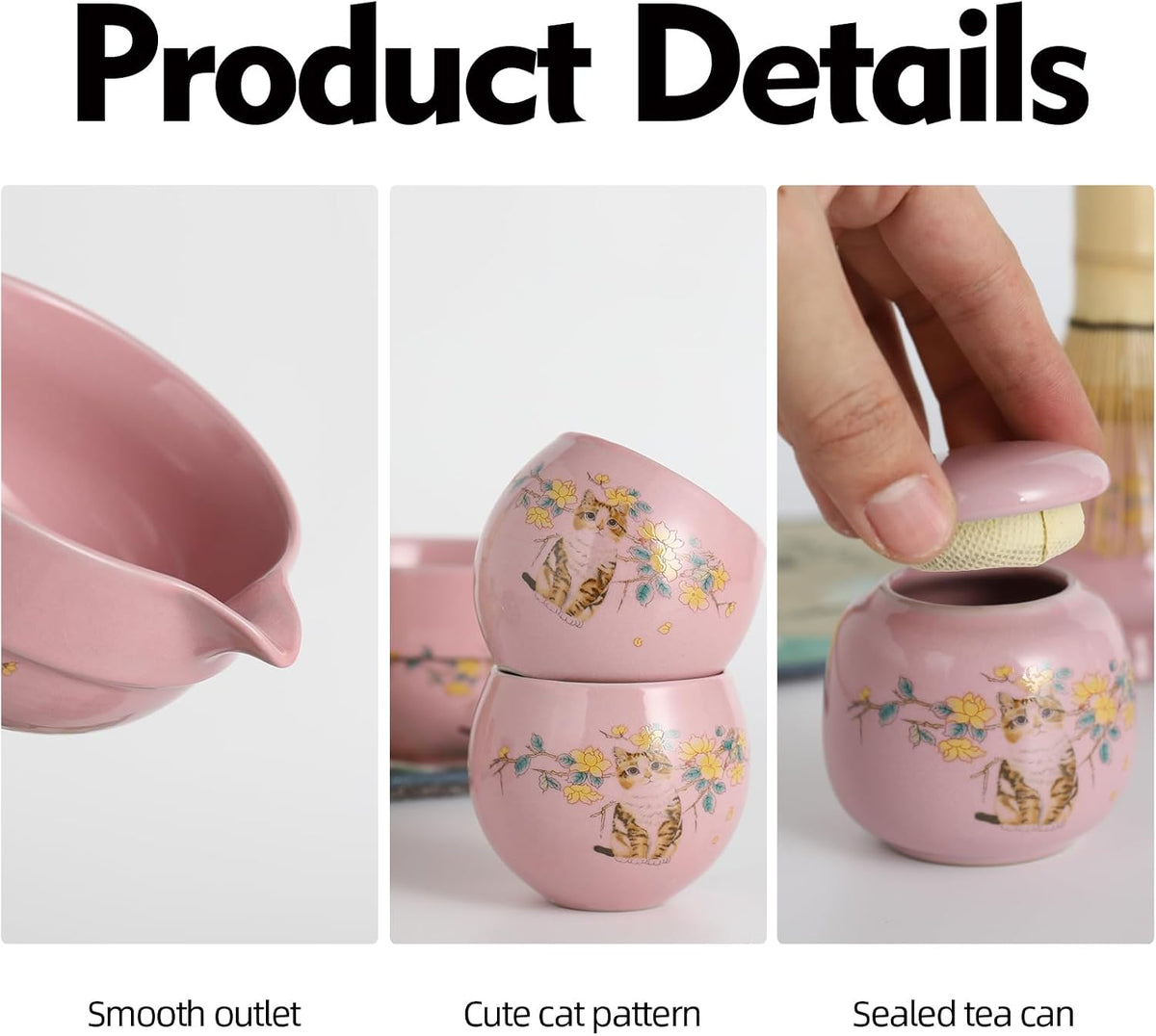 11 Pcs Matcha whisk Set,13 OZ,With 2 Cups and 1 Tea Can,Unique Cat Pattern Design，Complete Matcha Kit Set,Japanese Matcha Set,Perfect Matcha Kit for Matcha Tea Ceremony(Cat-Pink)