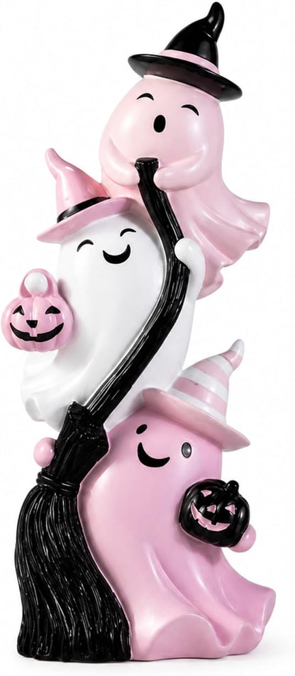 Cute Ghosts Halloween Figurine Pink White Table Decor Resin