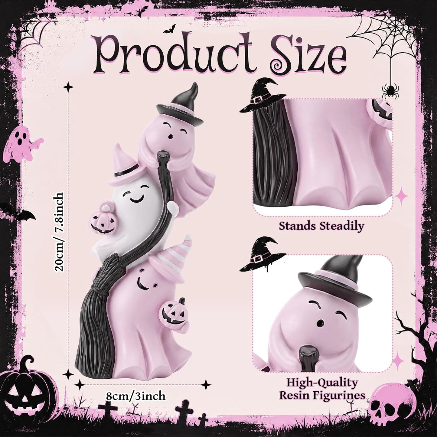Cute Ghosts Halloween Figurine Pink White Table Decor Resin