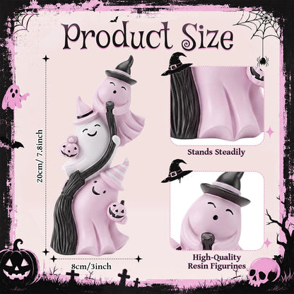 Cute Ghosts Halloween Figurine Pink White Table Decor Resin