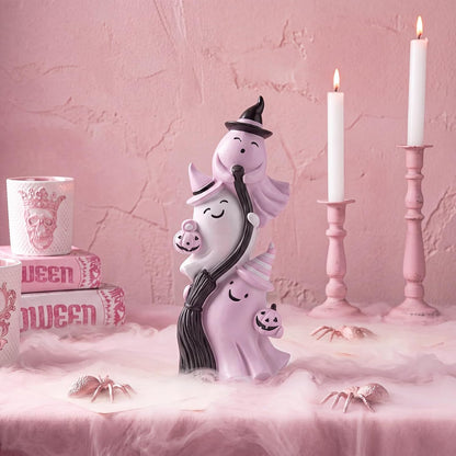 Cute Ghosts Halloween Figurine Pink White Table Decor Resin