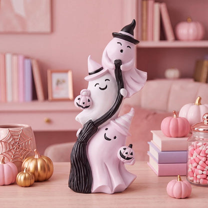 Cute Ghosts Halloween Figurine Pink White Table Decor Resin
