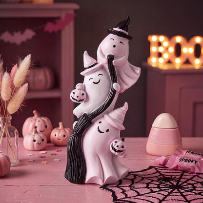 Cute Ghosts Halloween Figurine Pink White Table Decor Resin
