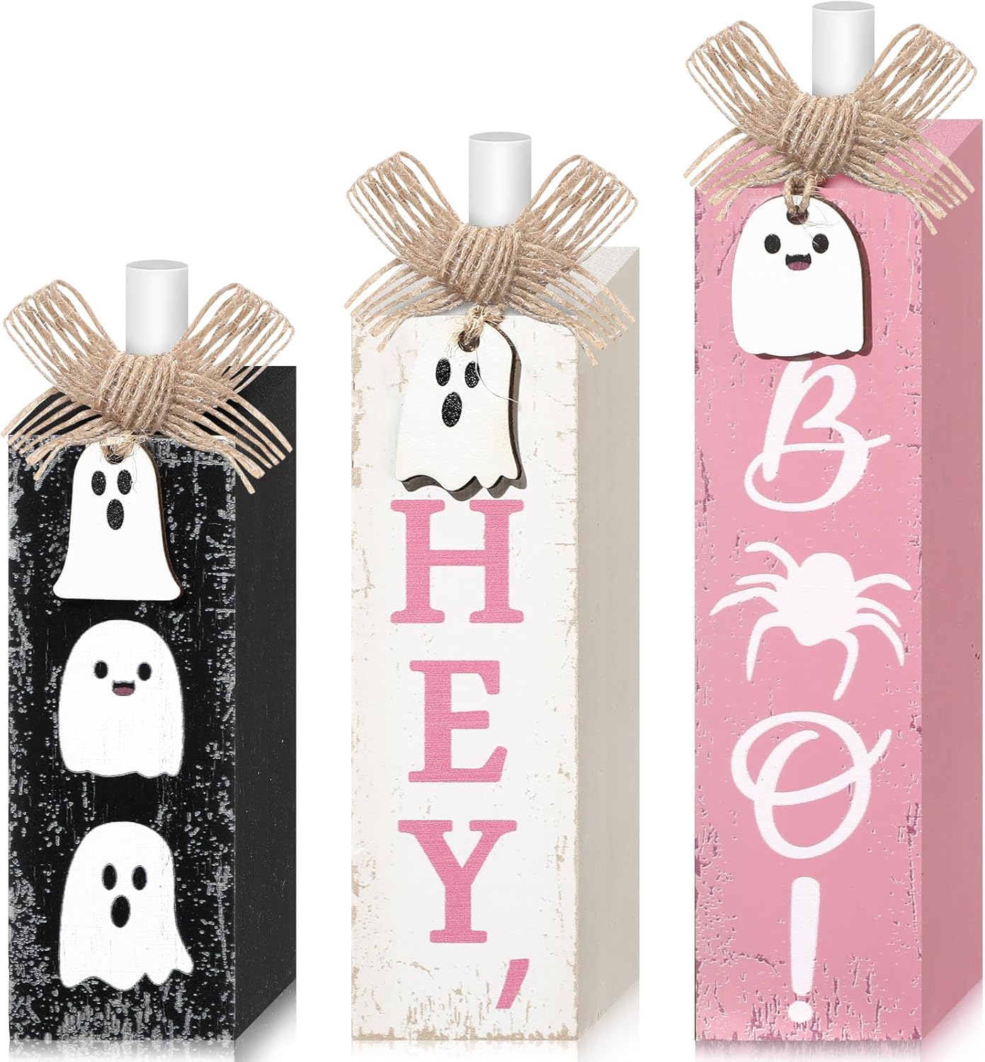 3 Pcs Pink Halloween Table Decor, Pastel Ghost Wood Decor for Home
