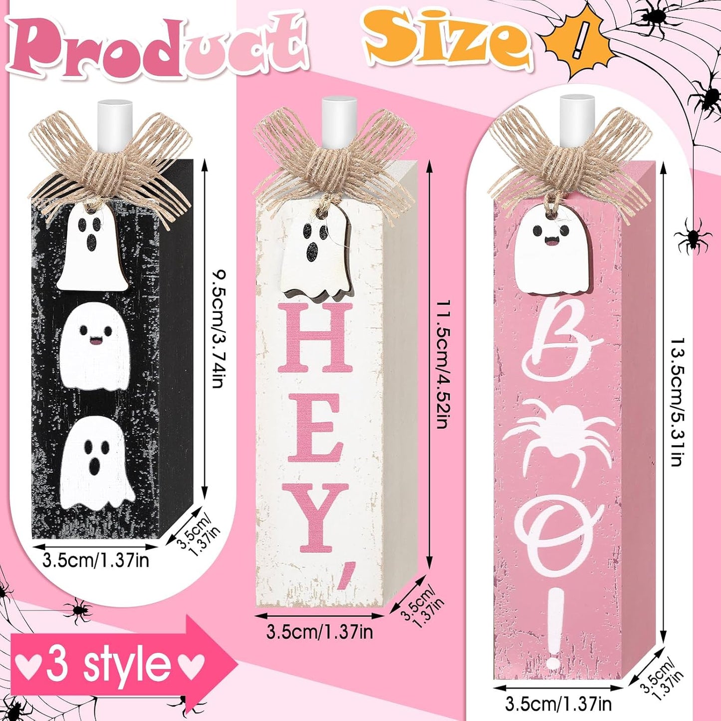 3 Pcs Pink Halloween Table Decor, Pastel Ghost Wood Decor for Home