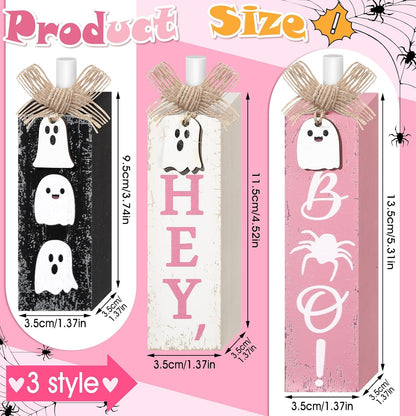 3 Pcs Pink Halloween Table Decor, Pastel Ghost Wood Decor for Home