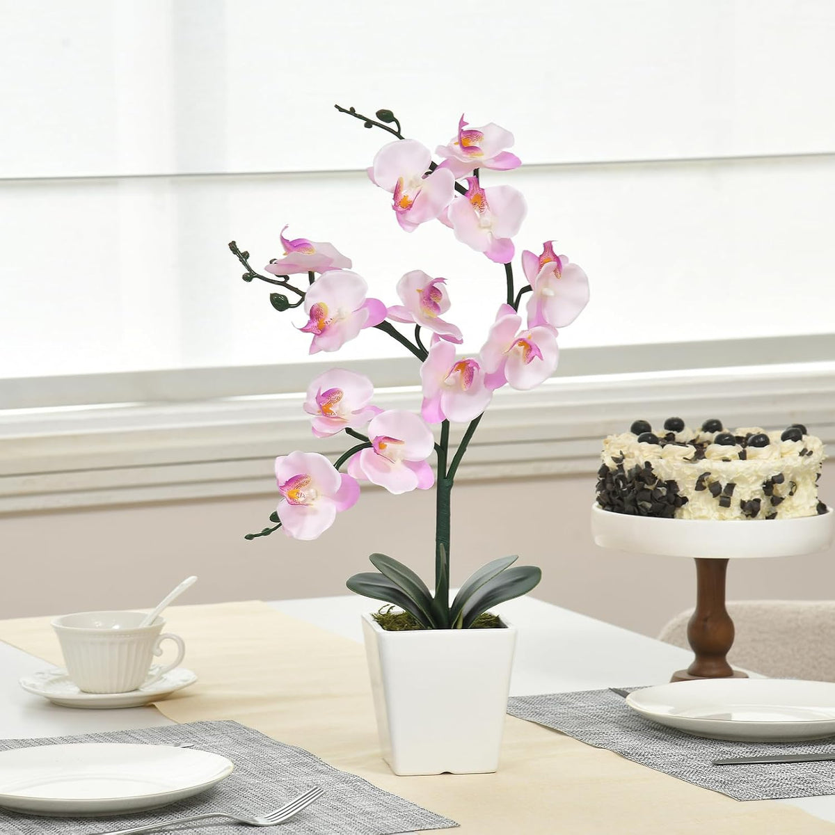 15" Silk Phalaenopsis Orchid in Square Pot, Pink Shades Flower Arrangements