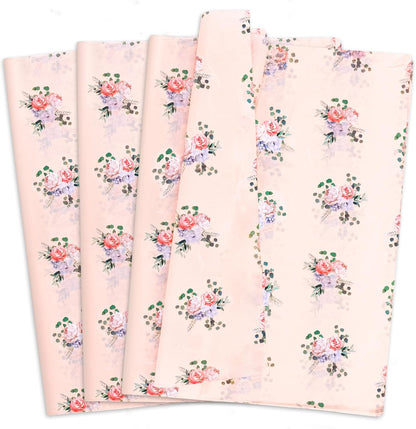60 Sheets Pink Rose Floral Tissue Paper Bulk, 14 x 20 inch, Rose Floral Tissue Paper for Gift Bags, Baby Showers, Wedding, Birthday Party