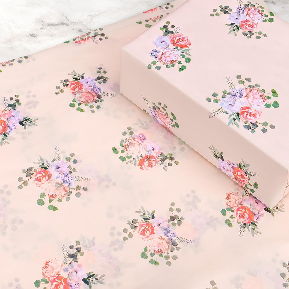 60 Sheets Pink Rose Floral Tissue Paper Bulk, 14 x 20 inch, Rose Floral Tissue Paper for Gift Bags, Baby Showers, Wedding, Birthday Party