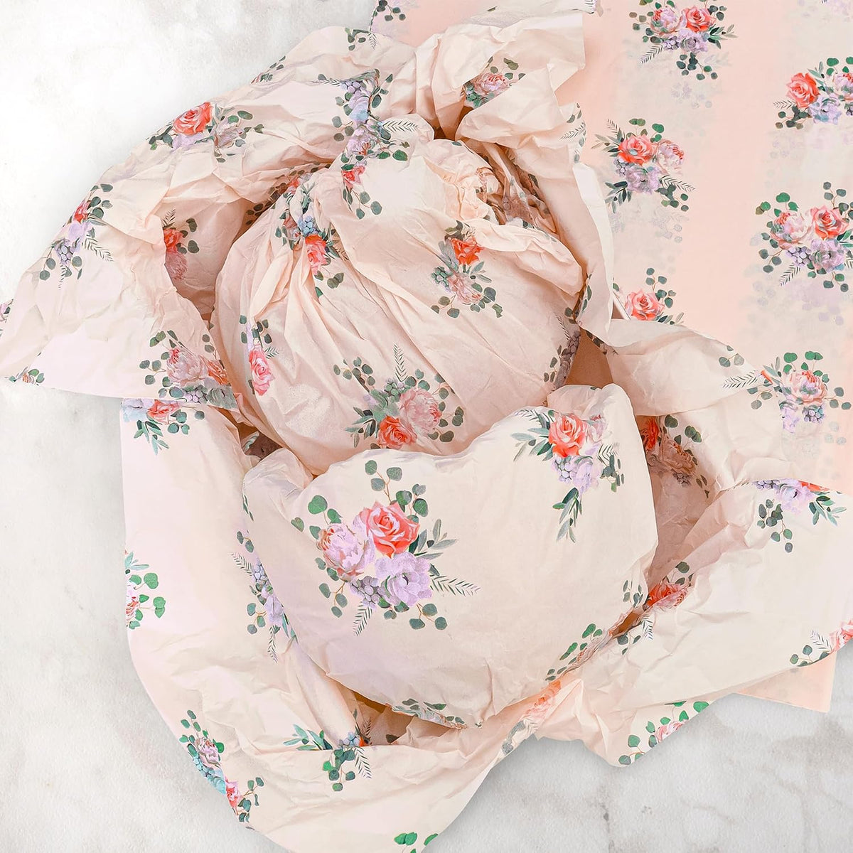 60 Sheets Pink Rose Floral Tissue Paper Bulk, 14 x 20 inch, Rose Floral Tissue Paper for Gift Bags, Baby Showers, Wedding, Birthday Party