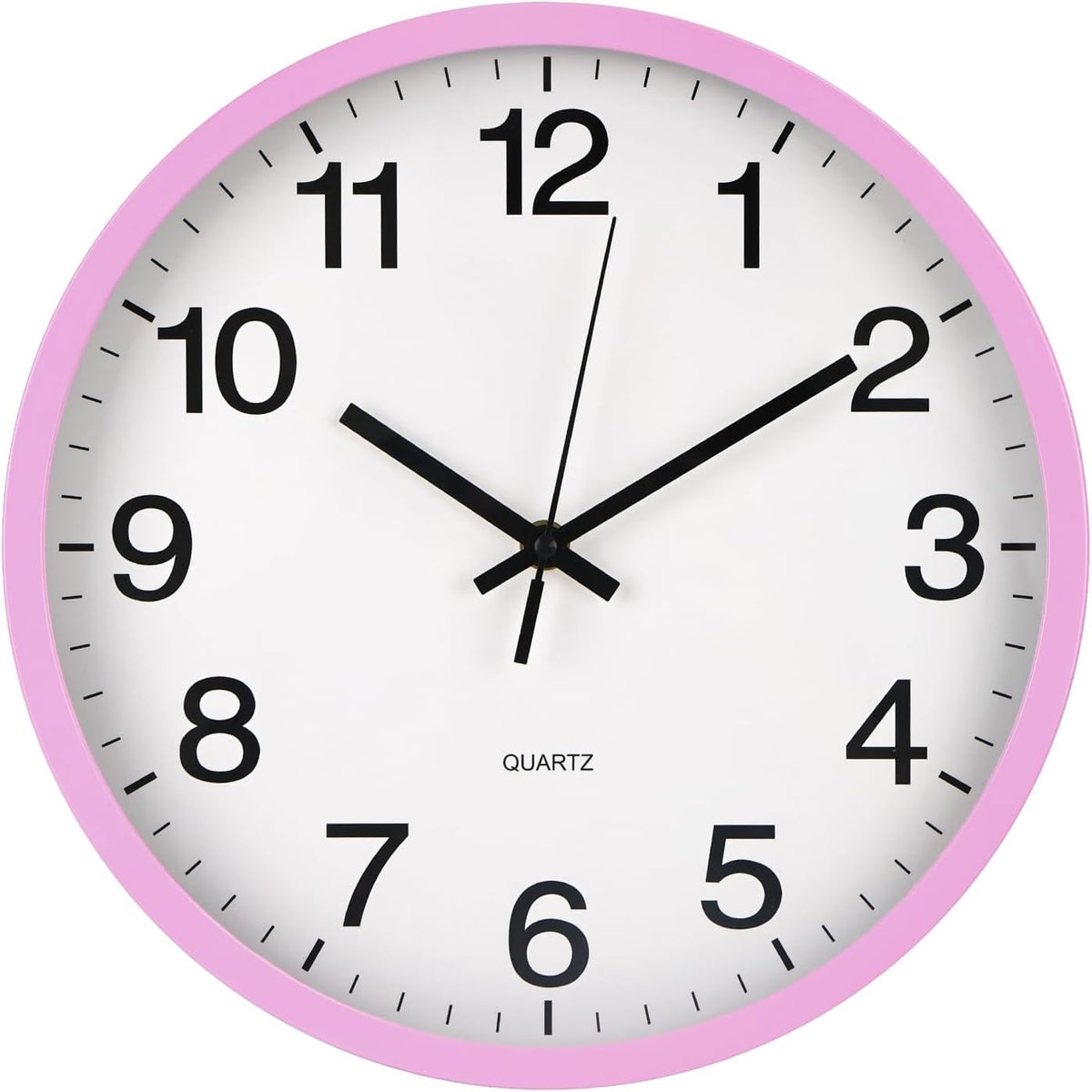 Wall Clock Non-Ticking Silent Quartz Movement Decor Clock Modern Simple Style Round Plastic Wall Clocks for Home/Office/School/Living Room/Bedroom/Kitchen (Pink, 12 Inch)