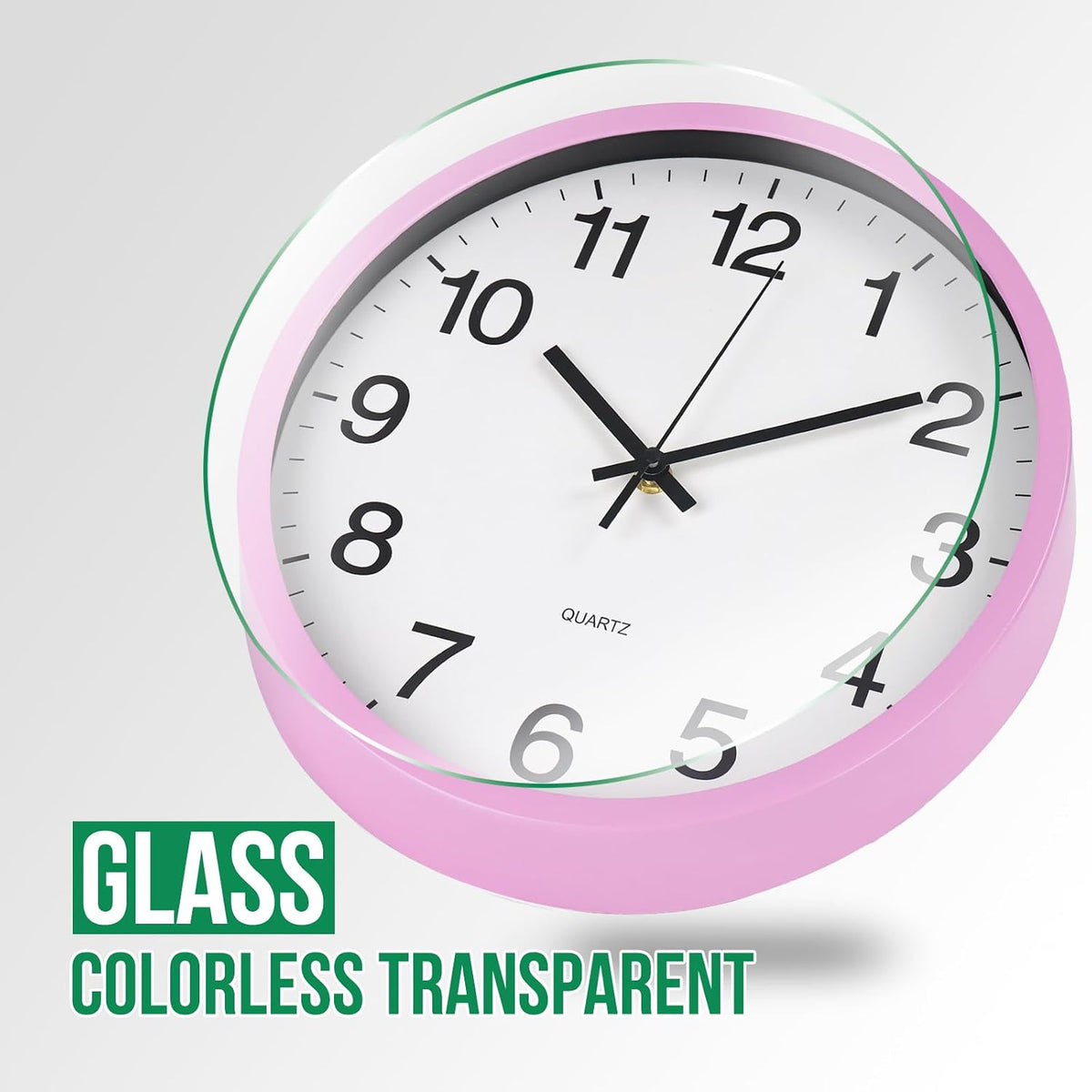 Wall Clock Non-Ticking Silent Quartz Movement Decor Clock Modern Simple Style Round Plastic Wall Clocks for Home/Office/School/Living Room/Bedroom/Kitchen (Pink, 12 Inch)