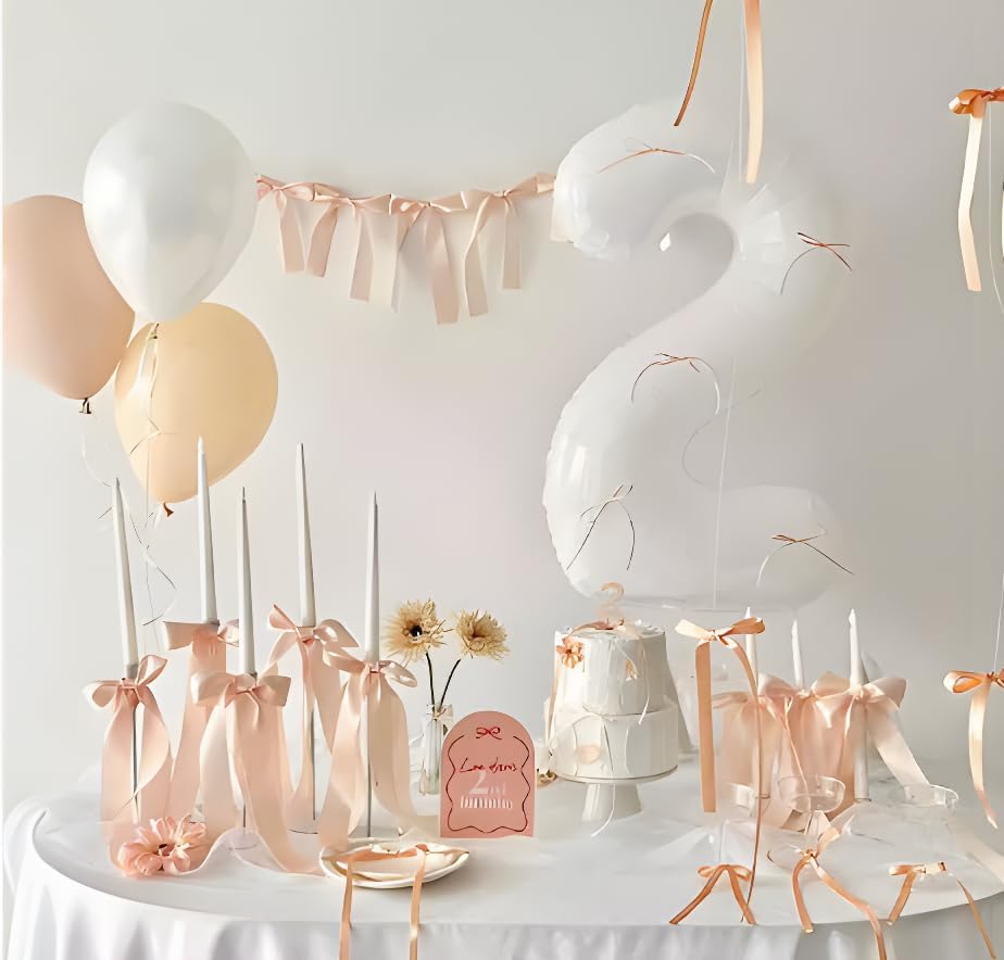 Peach Bow Garland Pre-Assembled | 6ft Silk Satin Bow Banner for Coquette Bachelorette Party, Soft Blush Baby Shower,Bridal Shower Wedding Baby Room Bed Decor (Peach, 6ft)