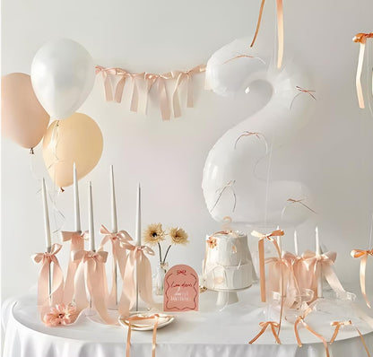 Peach Bow Garland Pre-Assembled | 6ft Silk Satin Bow Banner for Coquette Bachelorette Party, Soft Blush Baby Shower,Bridal Shower Wedding Baby Room Bed Decor (Peach, 6ft)
