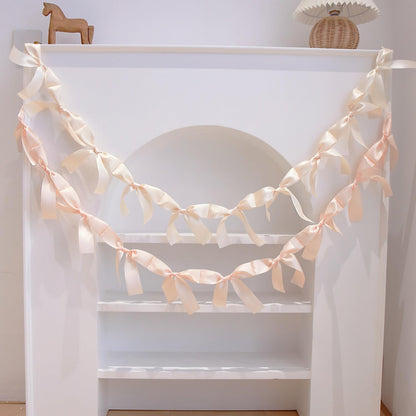 Peach Bow Garland Pre-Assembled | 6ft Silk Satin Bow Banner for Coquette Bachelorette Party, Soft Blush Baby Shower,Bridal Shower Wedding Baby Room Bed Decor (Peach, 6ft)