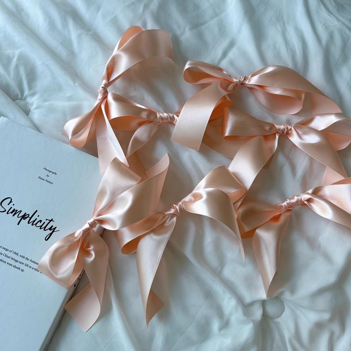 Peach Bow Garland Pre-Assembled | 6ft Silk Satin Bow Banner for Coquette Bachelorette Party, Soft Blush Baby Shower,Bridal Shower Wedding Baby Room Bed Decor (Peach, 6ft)