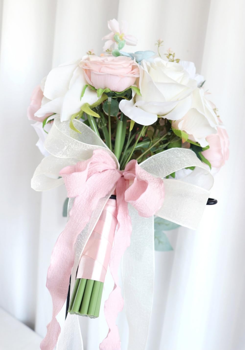 9.5 Inch Cascading Wedding Bouquet for Bride Cascade Artificial Rose Flower Bride Bridal Bouquet Rustic Boho Wedding Ceremony Anniversary Bridal Shower Light Pink