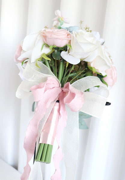 9.5 Inch Cascading Wedding Bouquet for Bride Cascade Artificial Rose Flower Bride Bridal Bouquet Rustic Boho Wedding Ceremony Anniversary Bridal Shower Light Pink
